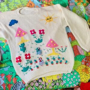 Rare Vintage Peruvian Arpillera Cactus Sweater 1980s Deadstock, OOAK, Handmade